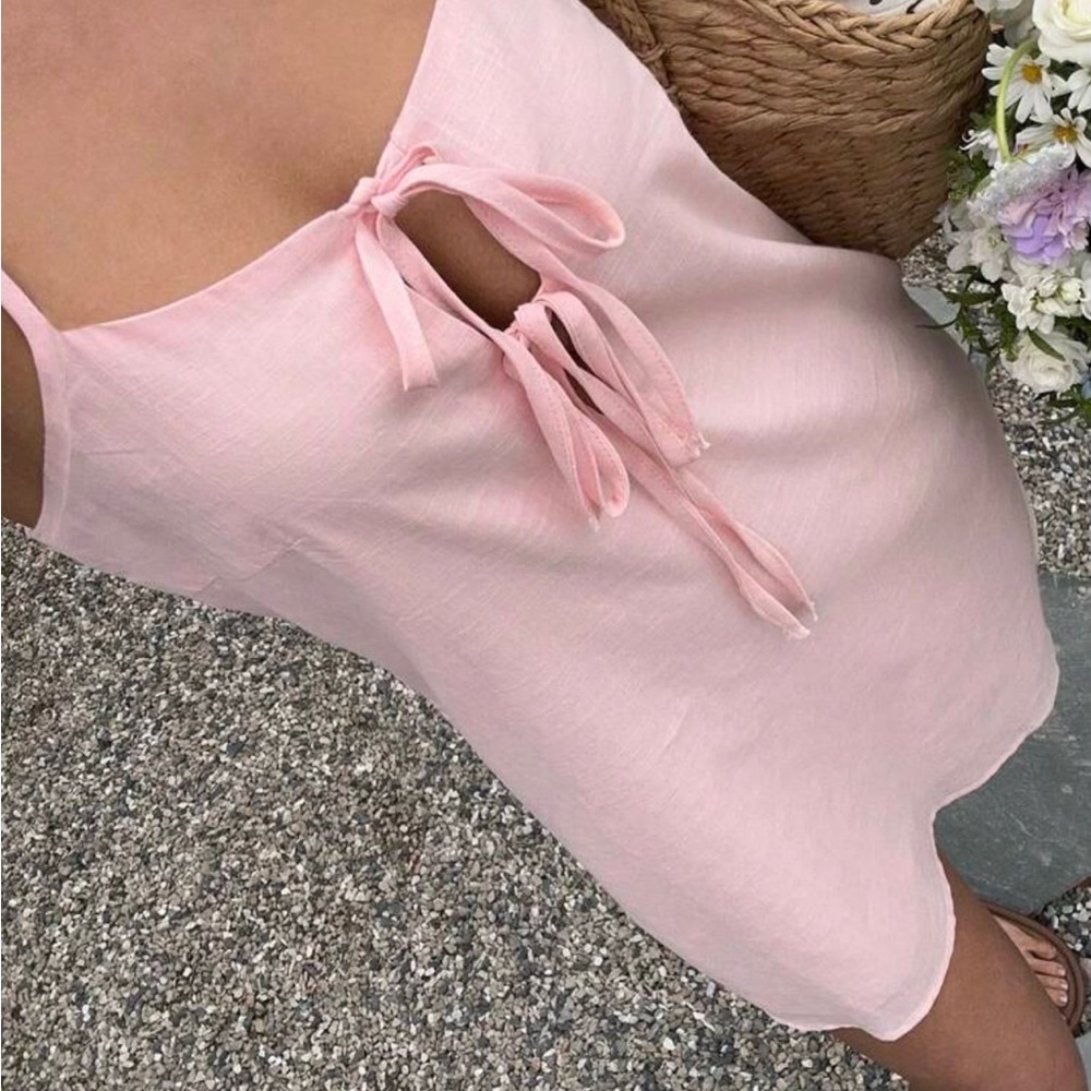 SHEIN Pale Pink Tie-Front Mini Dress